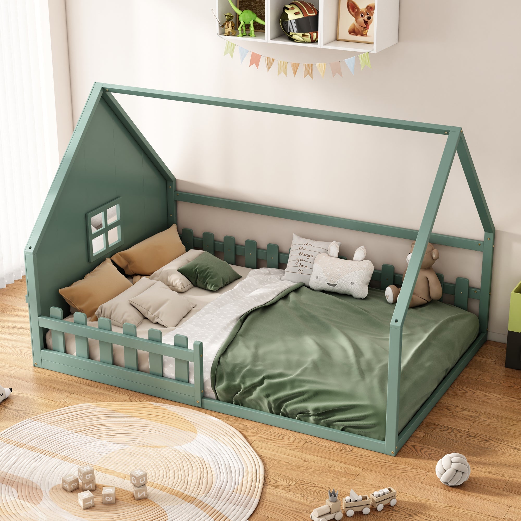 Logidon vlakbed groen 140x200 cm met huisrail en railing