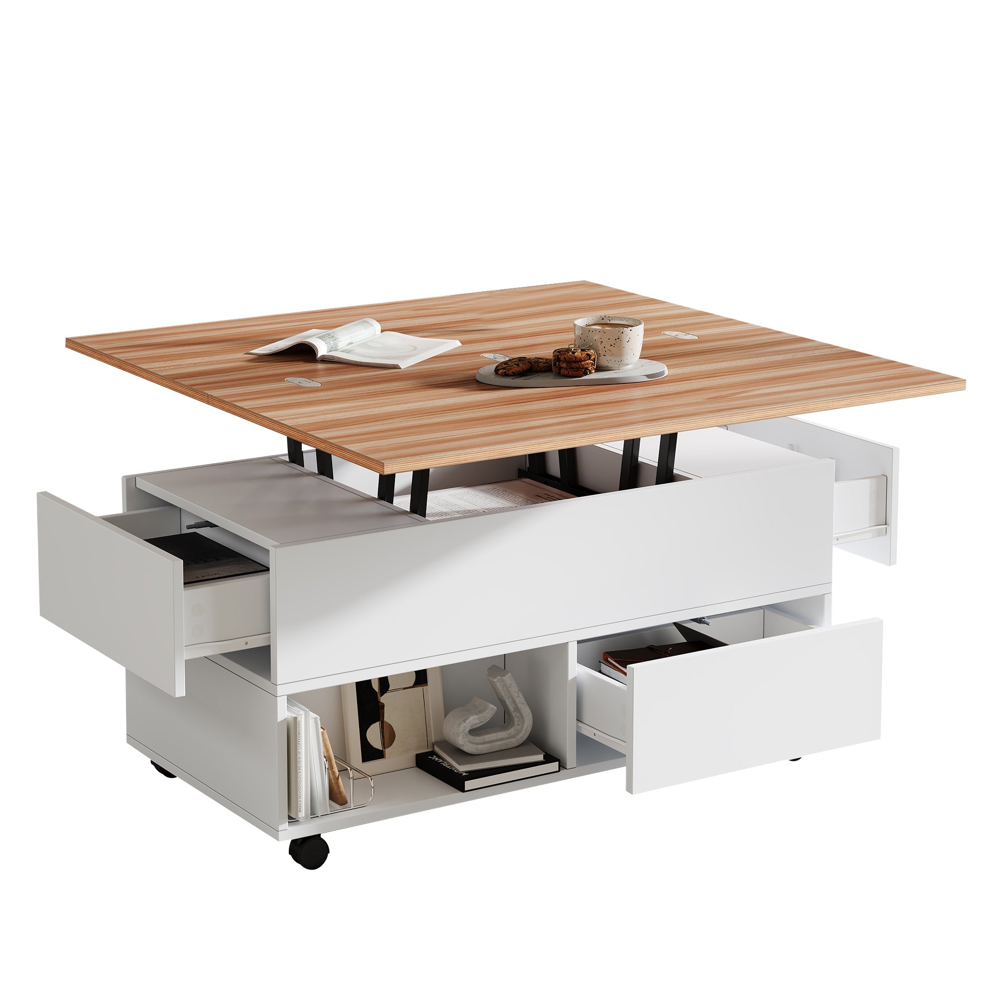 Logidon salontafel Lift Top 100x50 wit houtlook met 4 lades