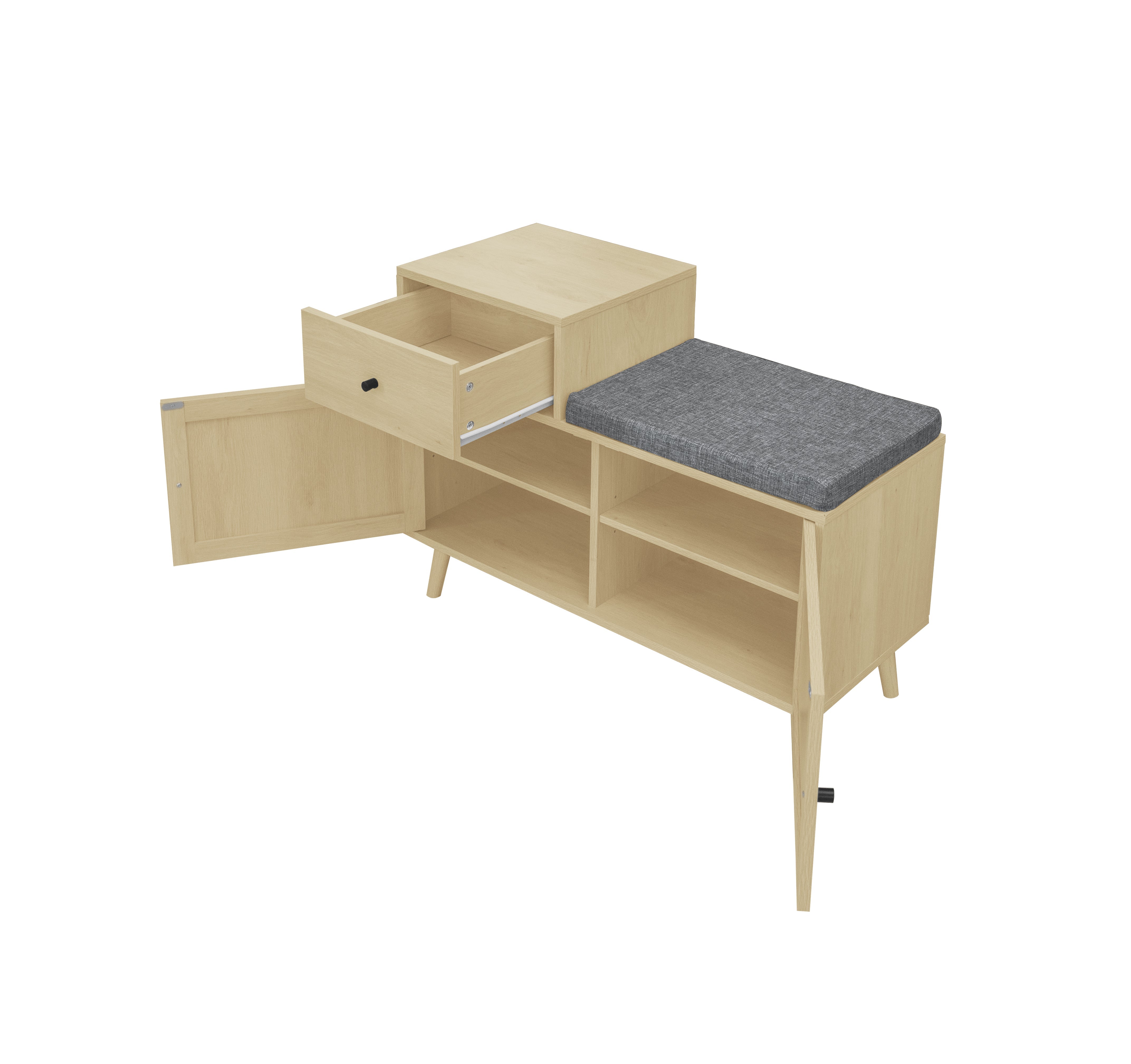 Logidon Boho schoenenbank met rotan deuren en lade 90x35x65 cm