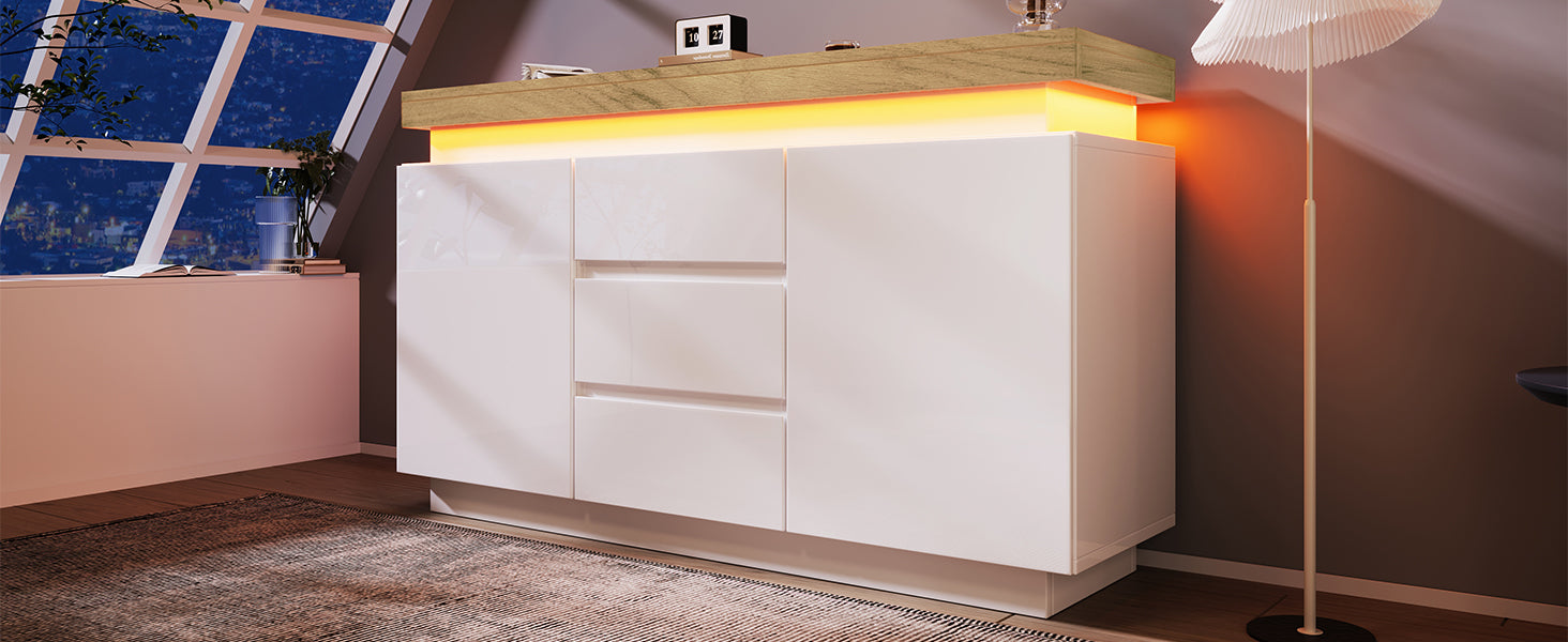 Logidon Wit Dressoir Met LED Verlichting 2 Deurs 3 Lades