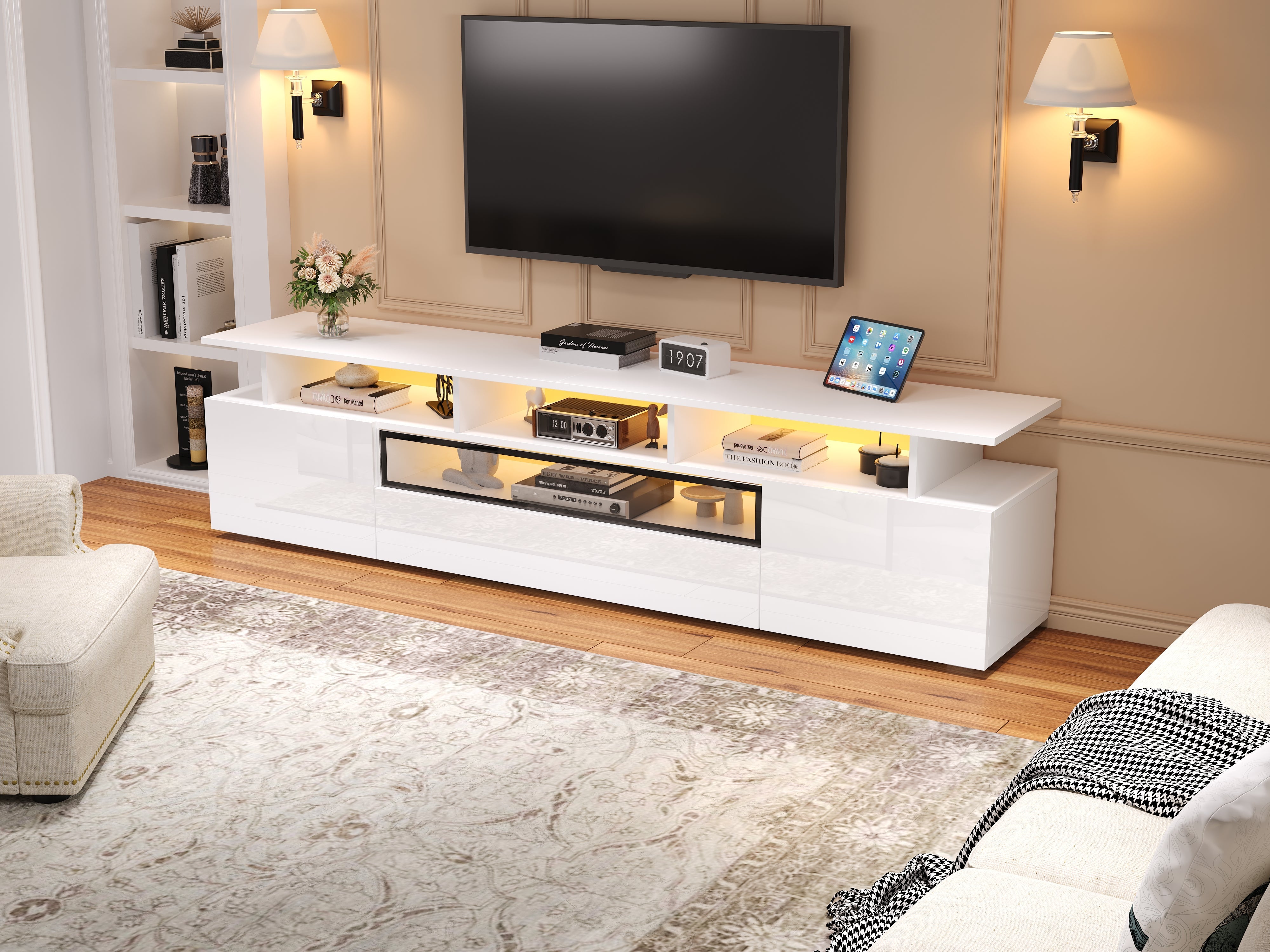 Logidon TV-meubel wit 180x38x45 cm met LED-verlichting 2 deuren 1 lade
