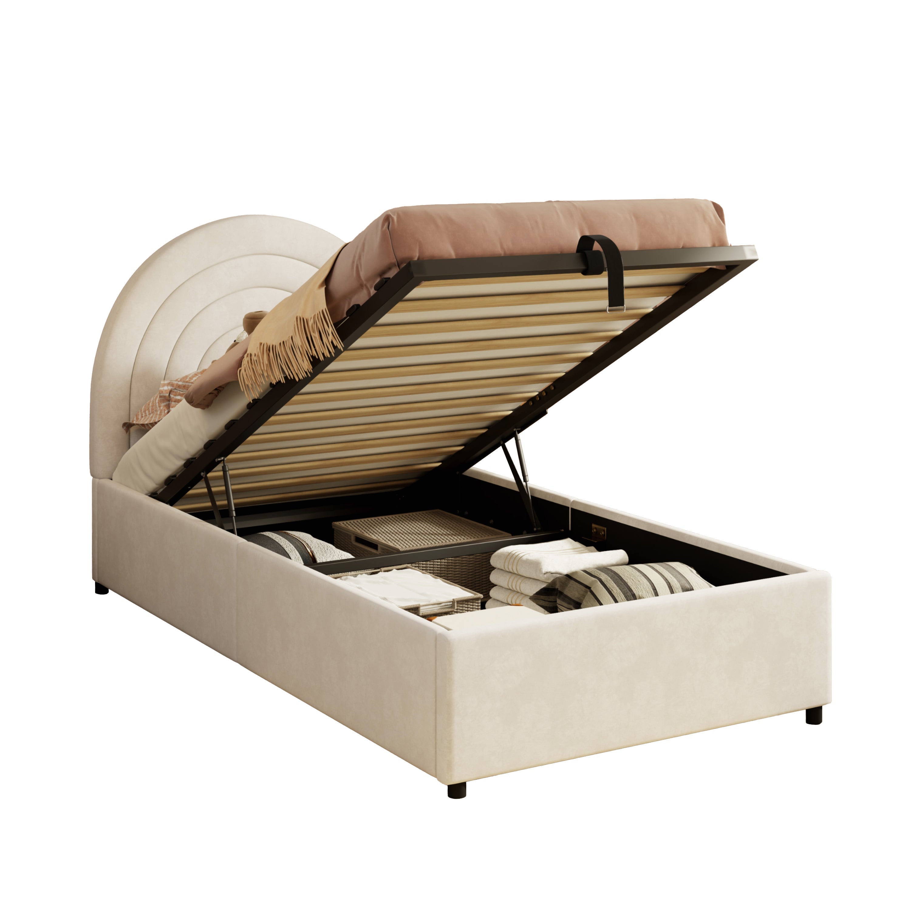Logidon gestoffeerd bed 90x200 beige fluweel met lattenbodem