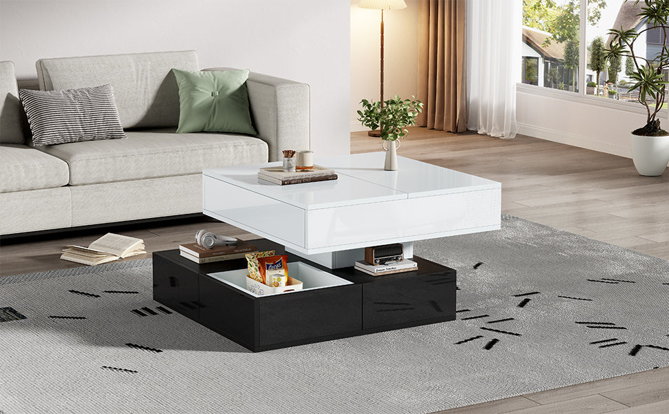 Logidon salontafel 70x70 hefblad 360 graden draaibaar 3 lades wit