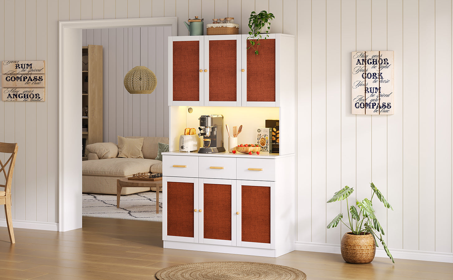 Logidon keukenbuffetkast 182 cm wit LED-verlichting stopcontact
