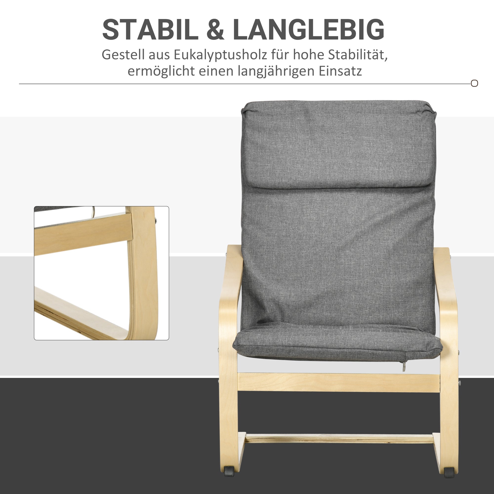 Logidon relaxstoel donkergrijs linnenlook met kussen 66,5x80x99 cm