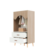 Logidon Children's Wardrobe Sliding Door Open Wardrobe White Natural Wood 141.5 cm