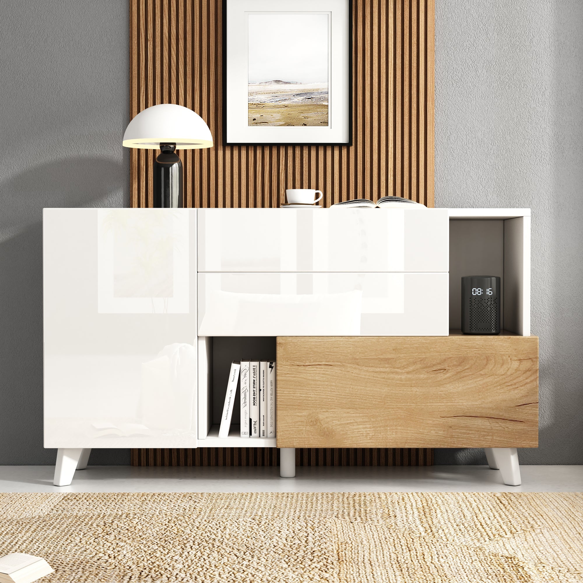 Logidon dressoir hoogglans wit 130x40x70 cm met opbergruimte