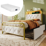 Logidon gestoffeerd bed 90x200 wit USB-C oplaadfunctie App Control