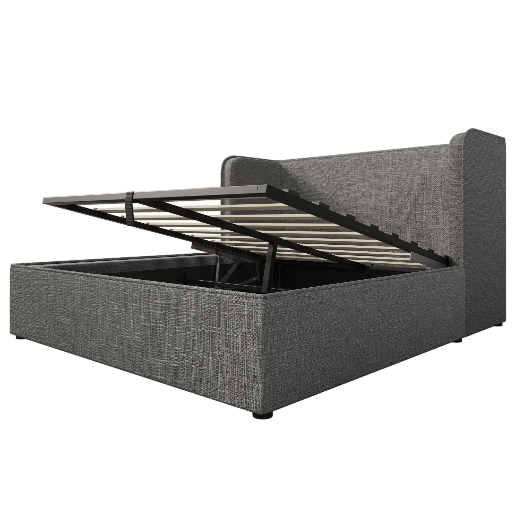 Logidon upholstered bed 160x200 with hydraulic storage space slatted frame gray