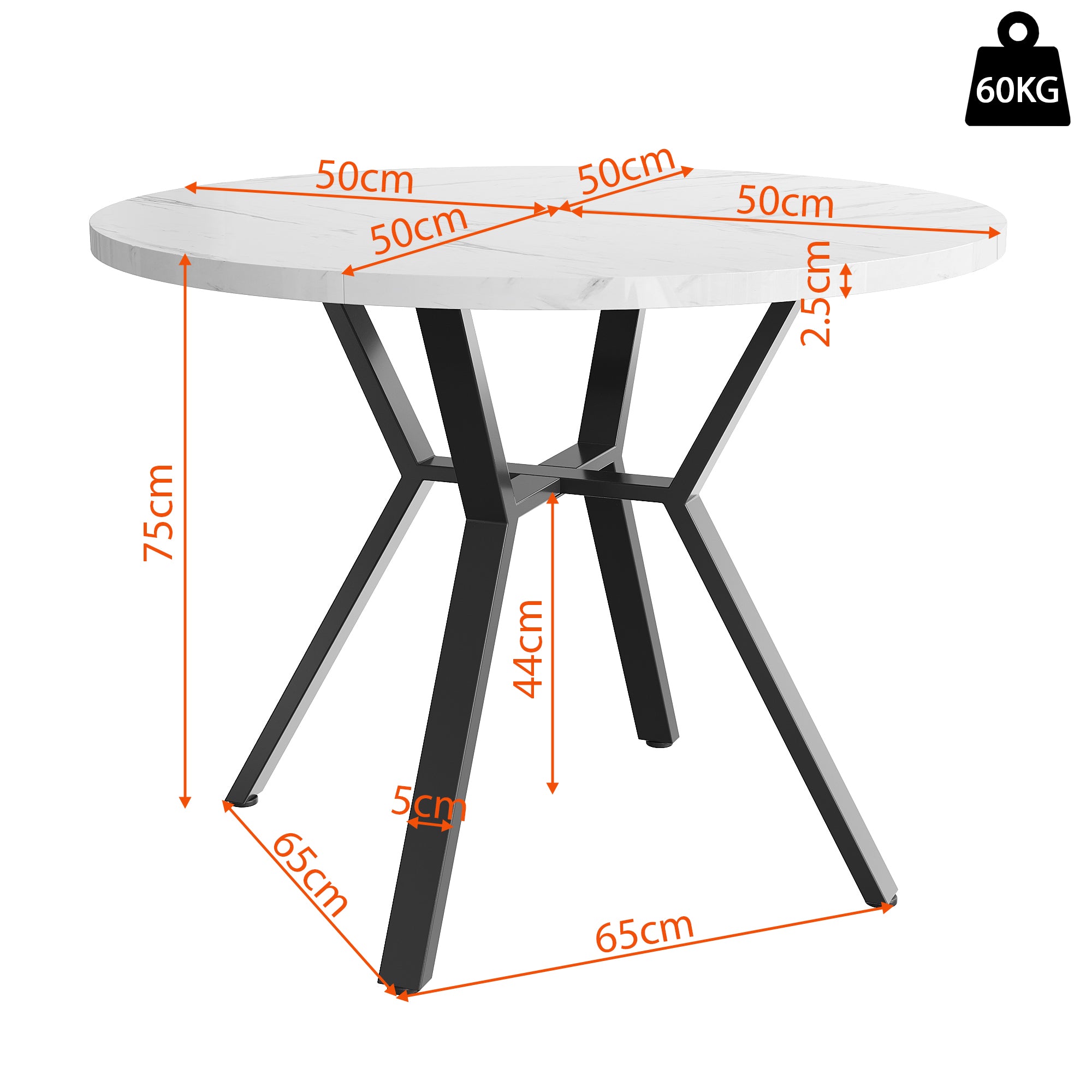 Logidon ronde eettafel marmerlook 100 cm wit MDF X-onderstel