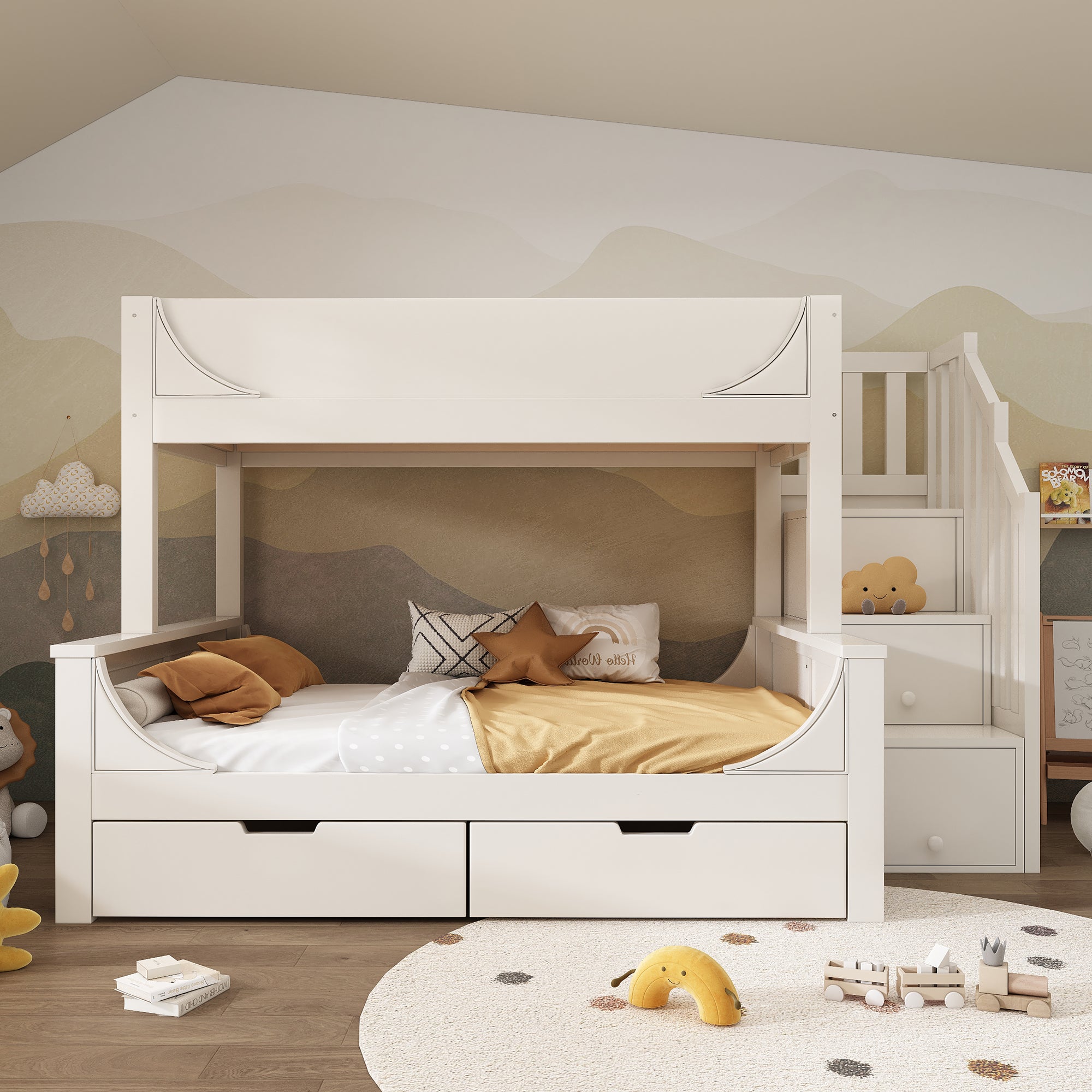 Logidon stapelbed kinderbed wit met ladderkast en lades