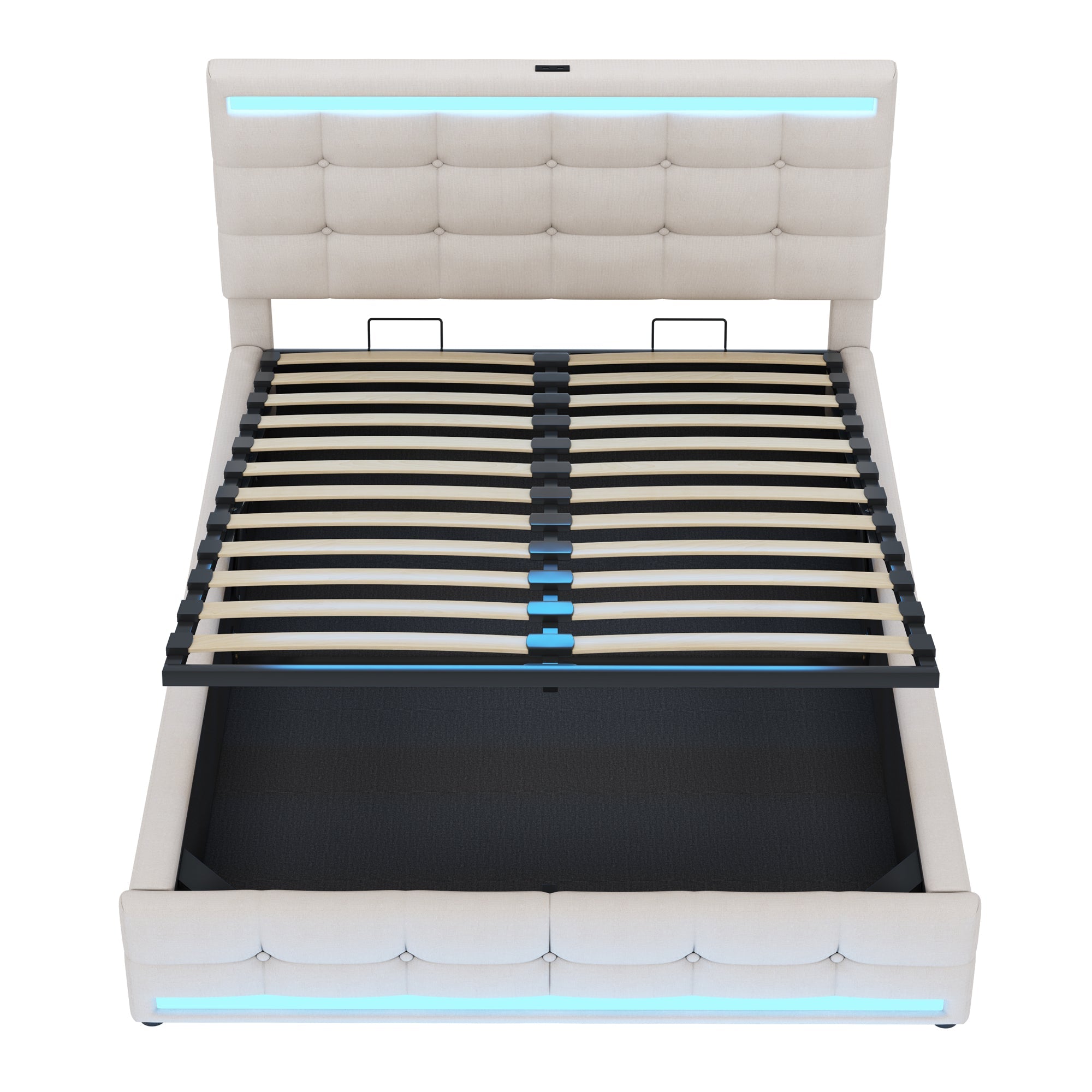 Logidon gestoffeerd bed 140x200 beige met LED verlichting en opbergruimte