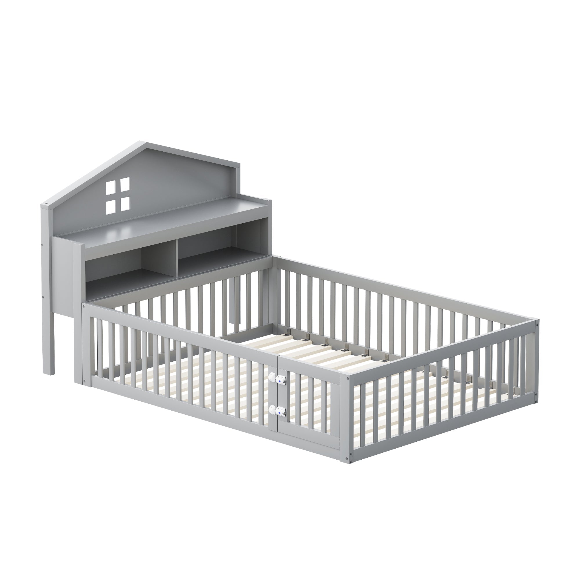 Logidon kinderbed 140x200 huisvorm massief hout grijs met opbergruimte