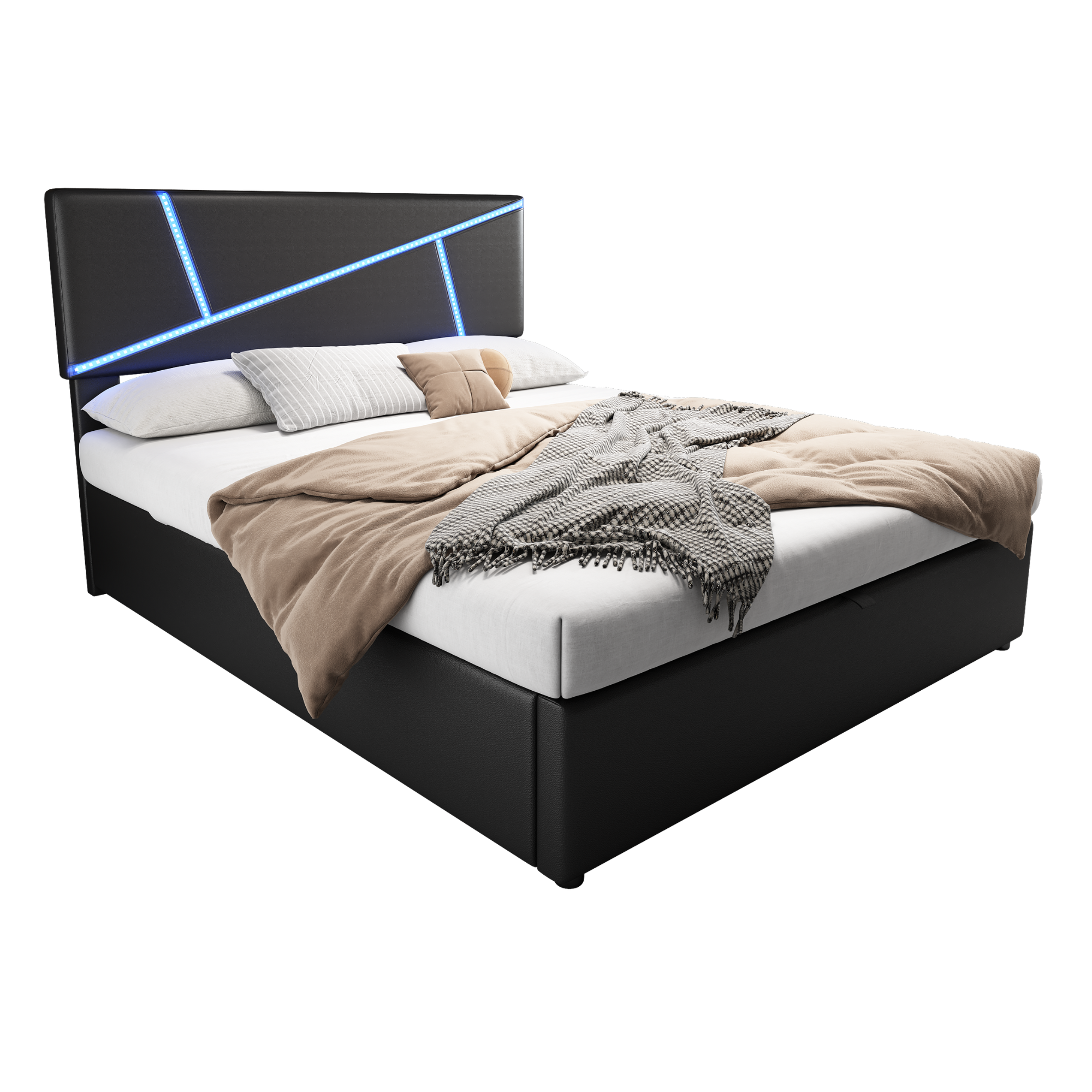 Logidon comfortabel gestoffeerd bed 90x200 zwarte LED-lichtstrips