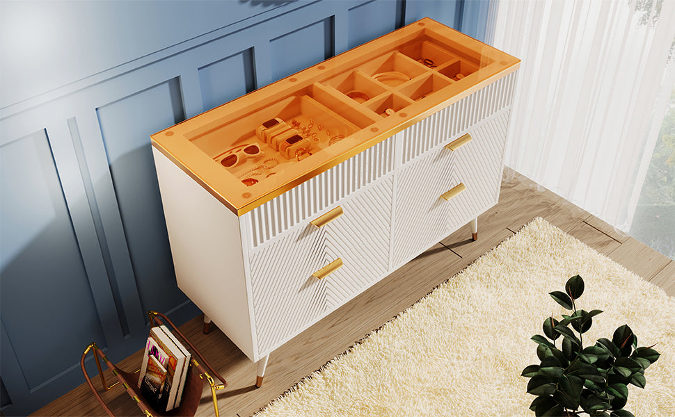 Logidon ladekast amber glazen dressoir 6 lades 120x40x76 wit