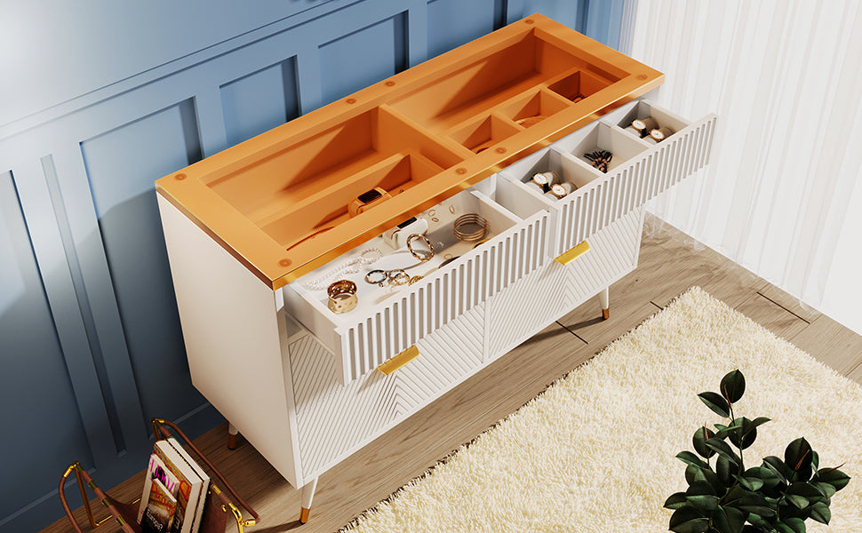Logidon ladekast amber glazen dressoir 6 lades 120x40x76 wit