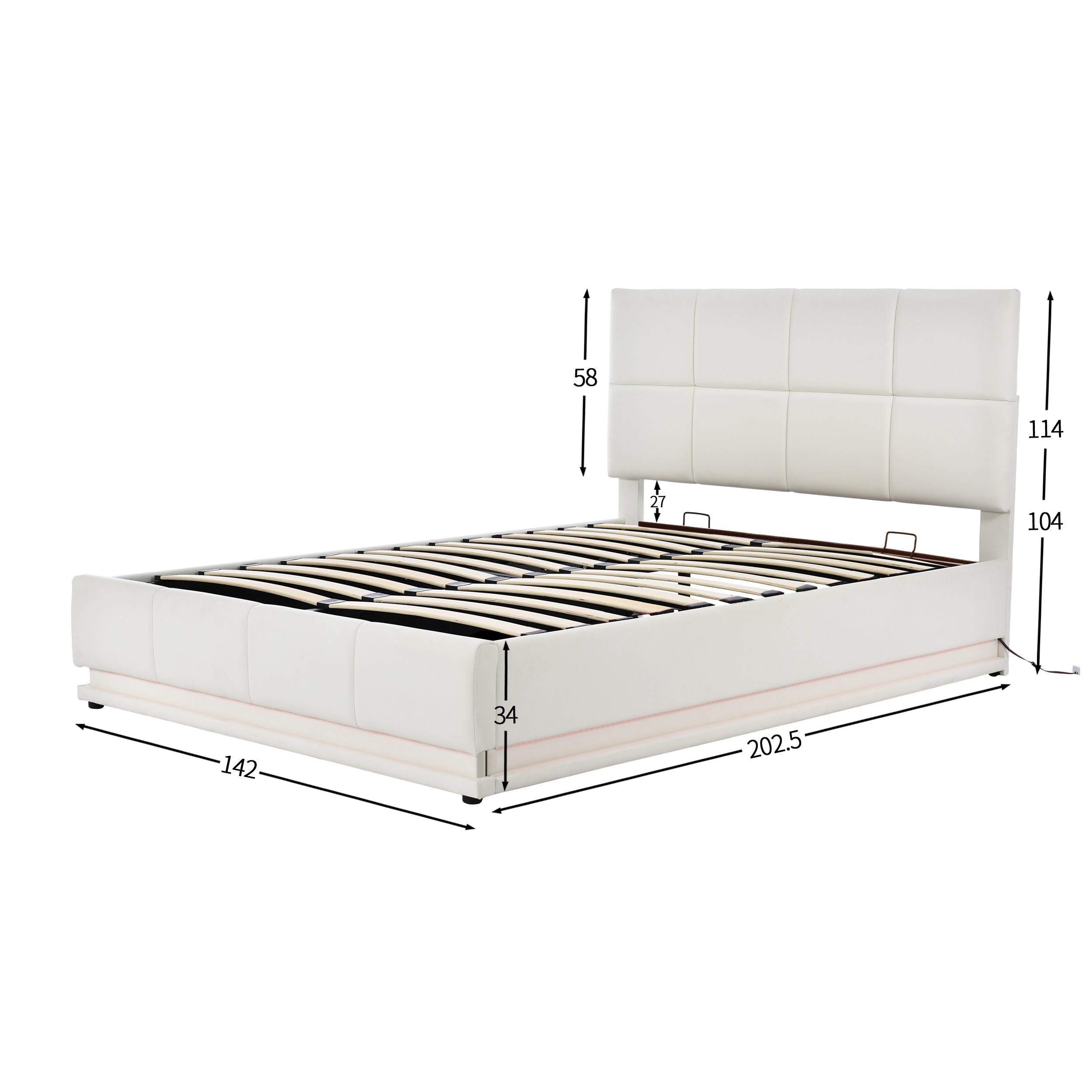 Logidon gestoffeerd bed 140x200 cm wit met LED-verlichting en bedstee