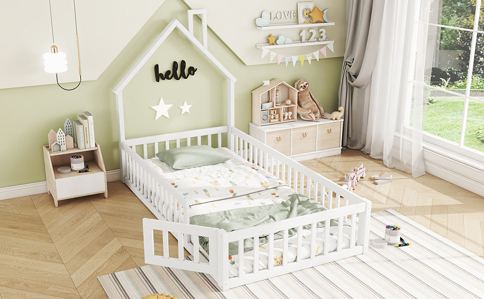 Logidon huisbed 90x200 cm schoorsteenvorm wit grenenhout