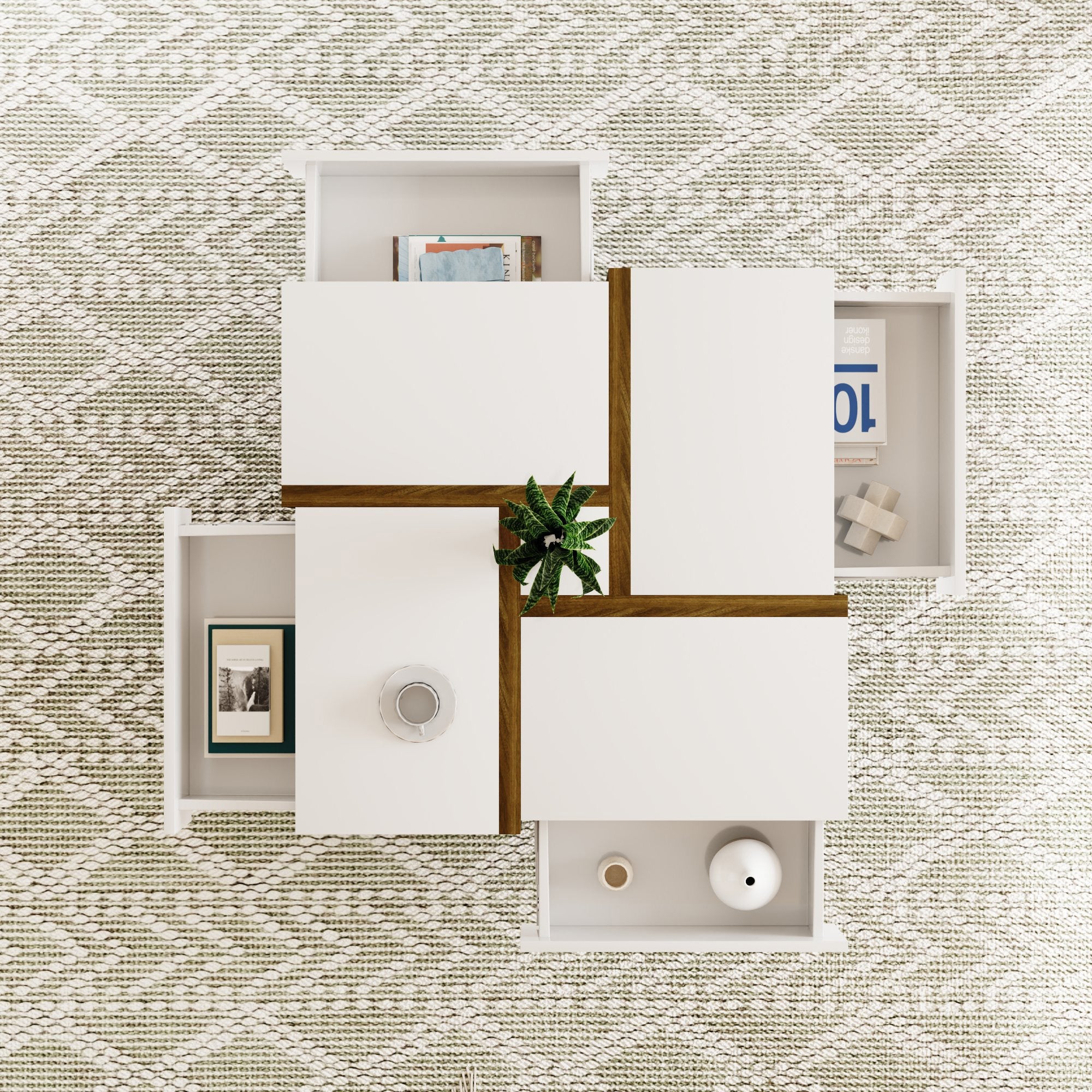 Logidon hoogglans salontafel wit met vier lades 78x78 cm