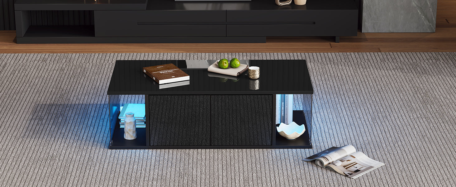 Logidon salontafel 100x50x30 cm zwart hoogglans LED 2 kasten