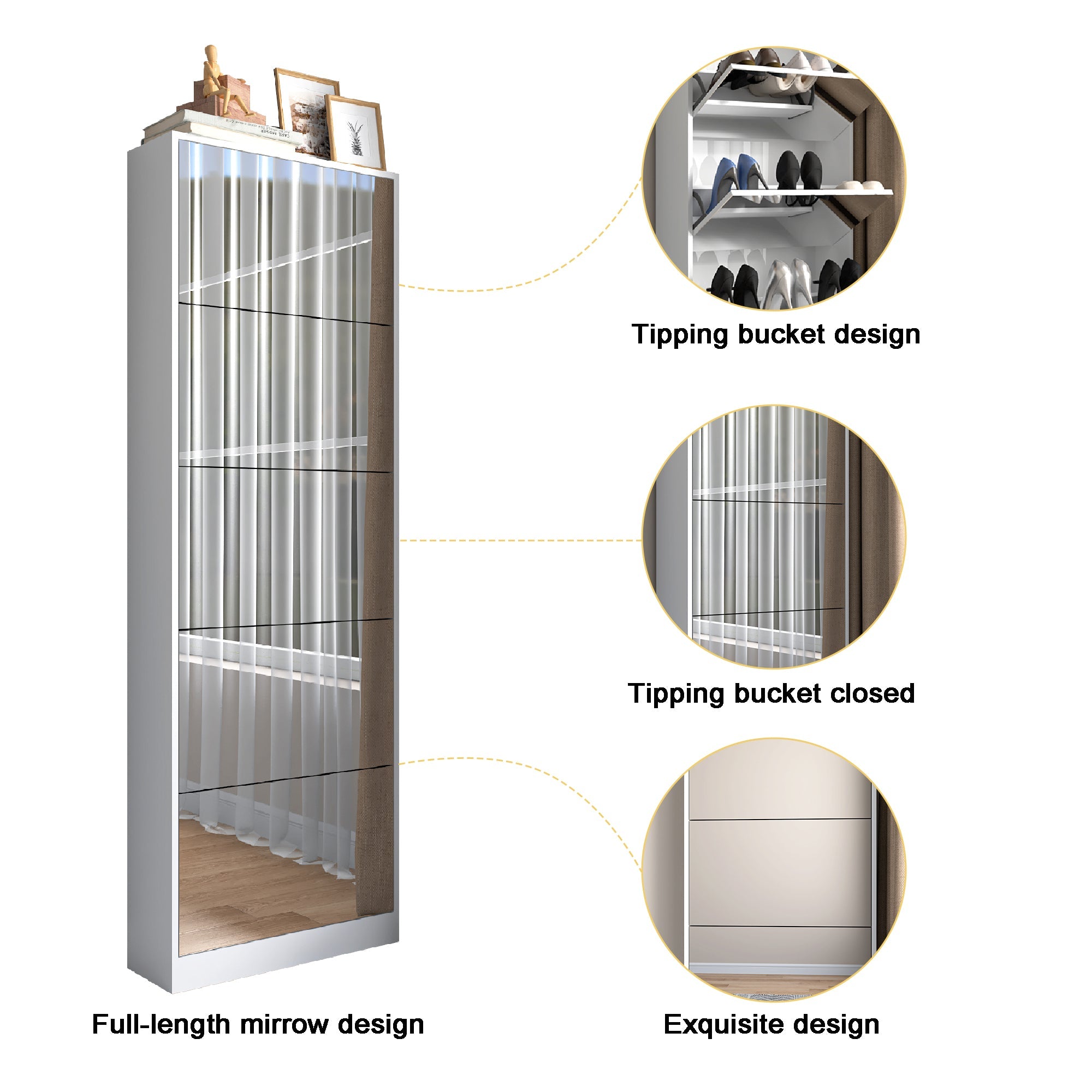 Logidon Schoenenkast met Spiegel Modern Smal 185 cm Wit