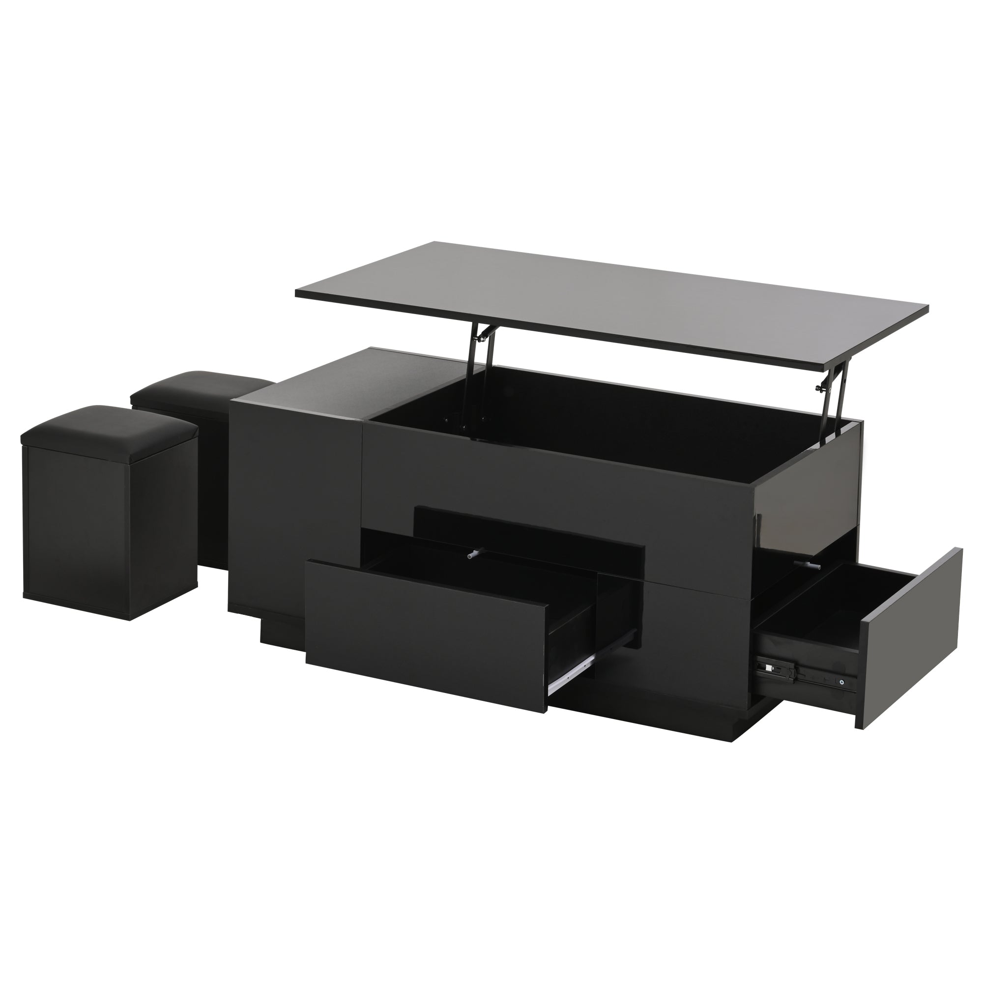 Logidon 4-in-1 in hoogte verstelbare salontafel zwart 100x50x45 cm LED
