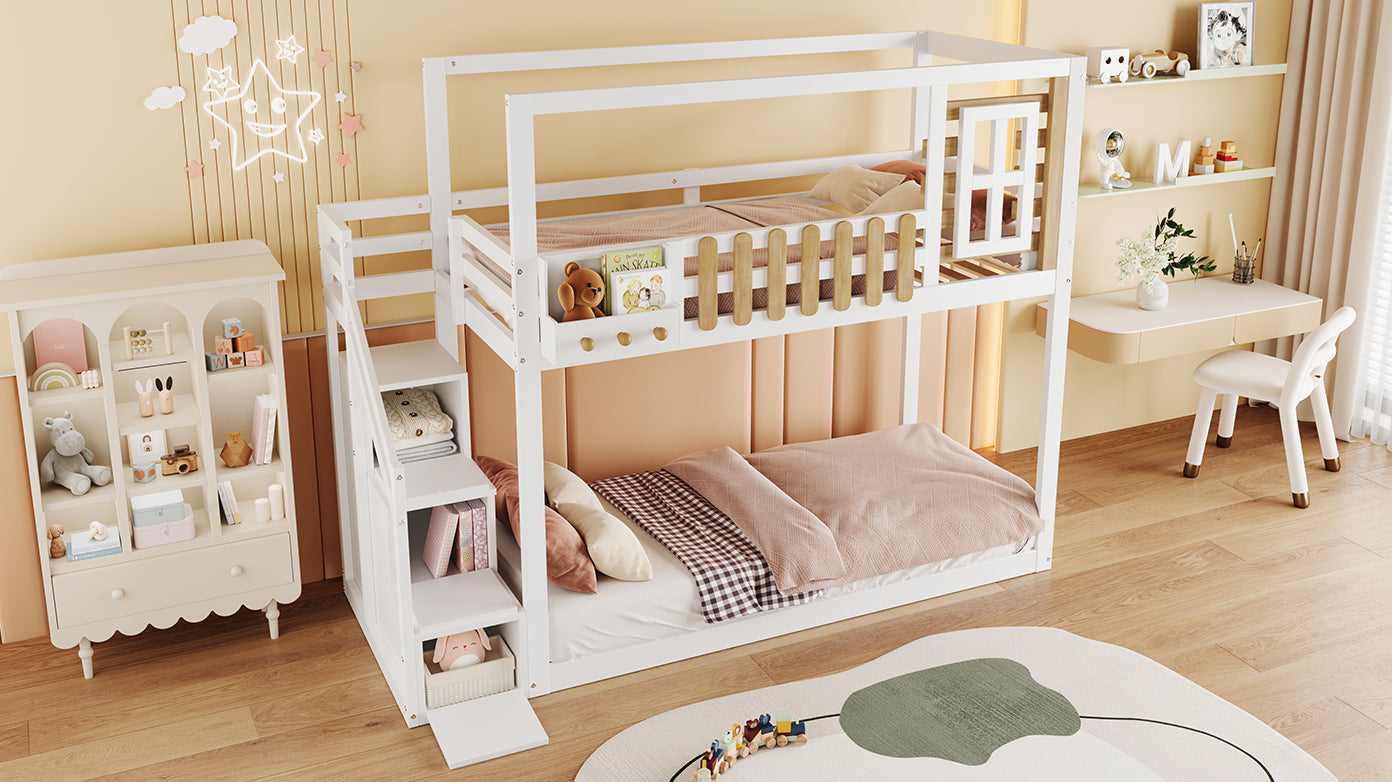 Logidon Bunk Bed With Stairs Window Pine Wood White 90x200 cm