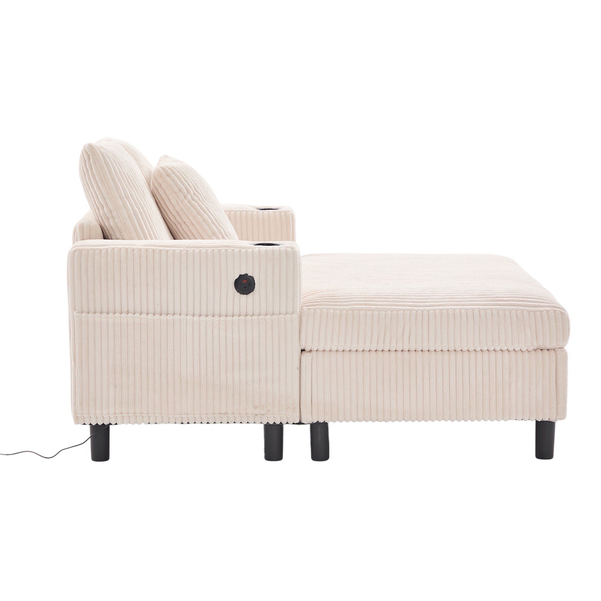 Logidon Chaise Longue Ligstoel Beige Fluweel Met USB LED-verlichting
