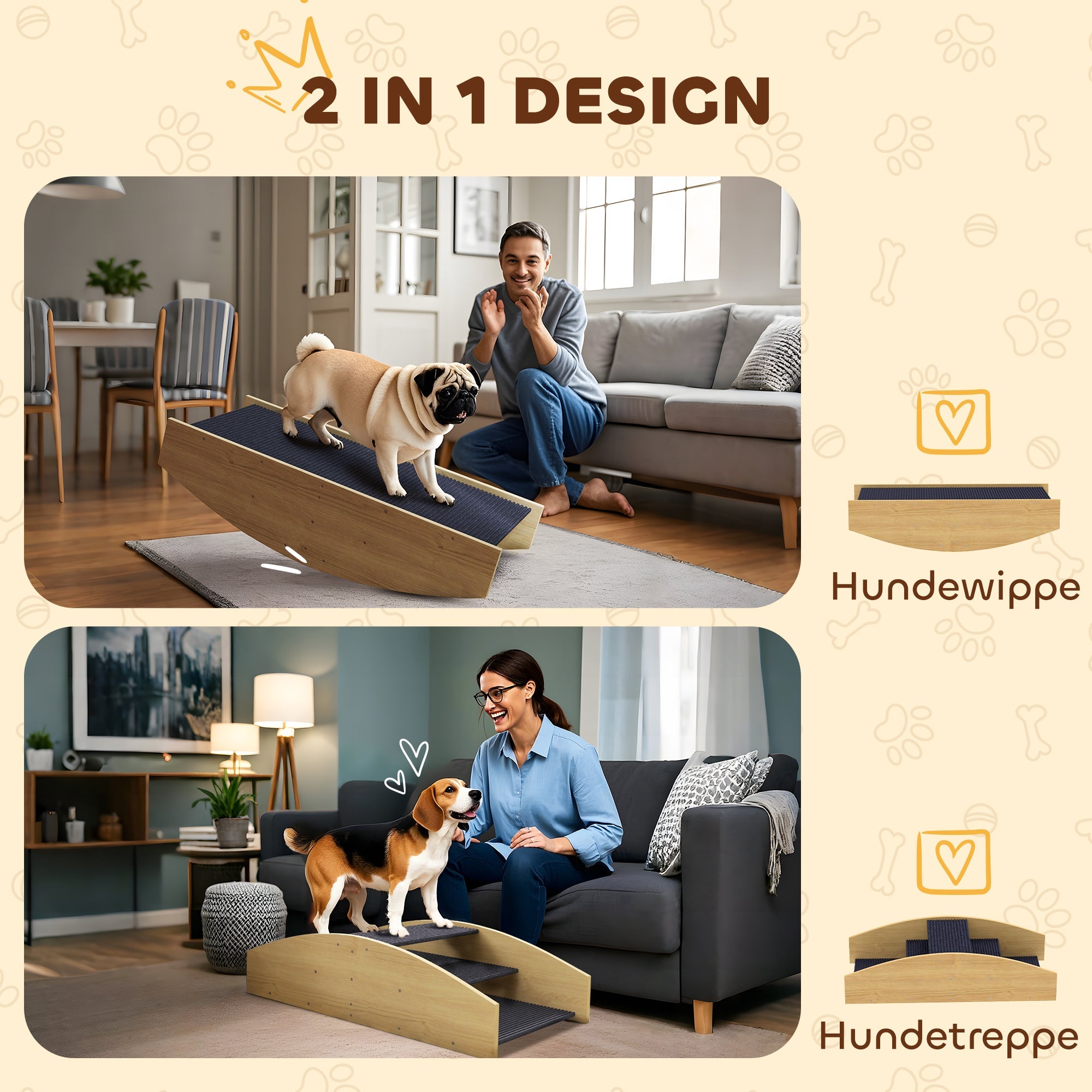 Logidon Dog Rocker 2 in 1 natuurlijk hout evenwichtshelling voor honden 80 x 39,5 x 20 cm
