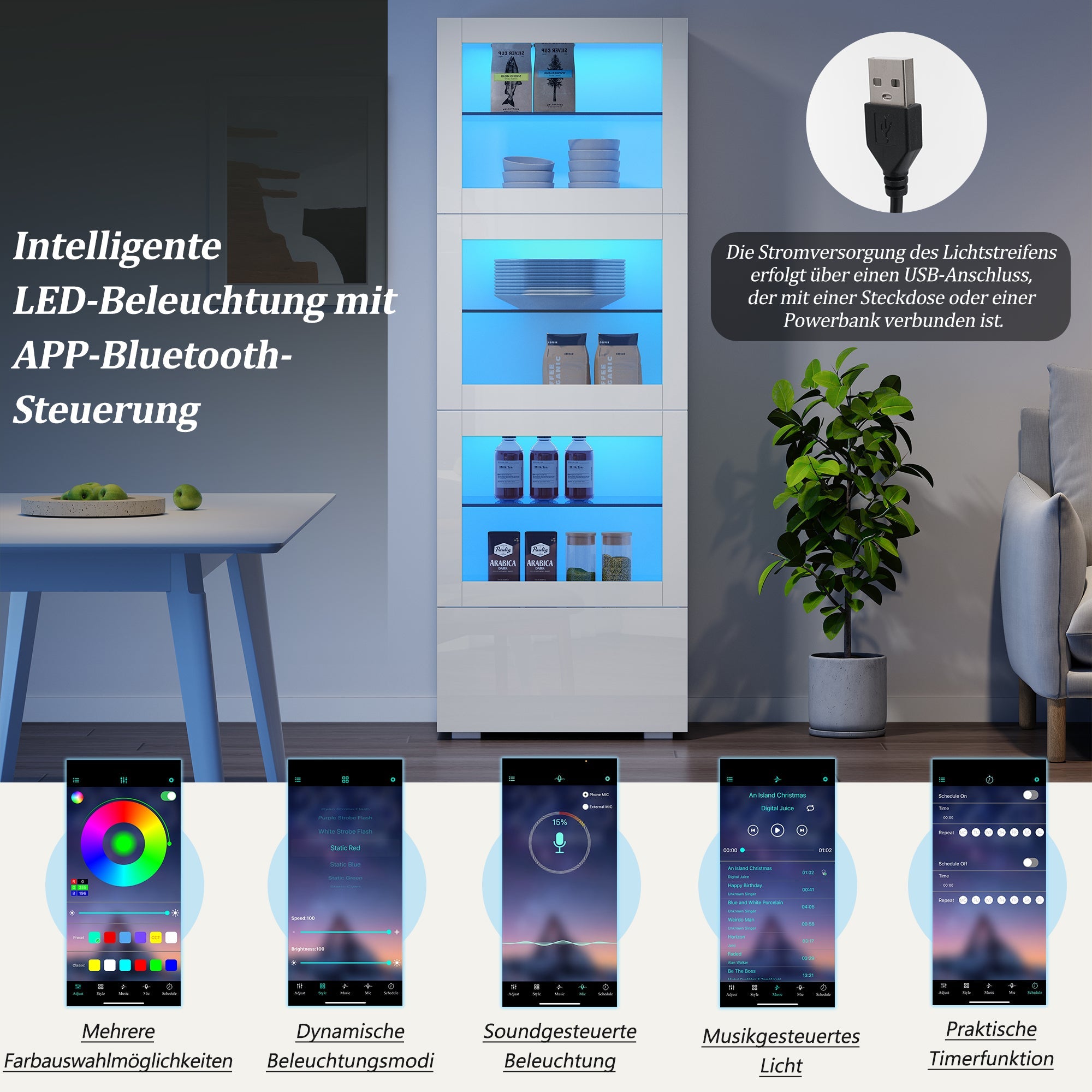 Logidon vitrine 60x40x173 cm wit hoogglans LED verlichting