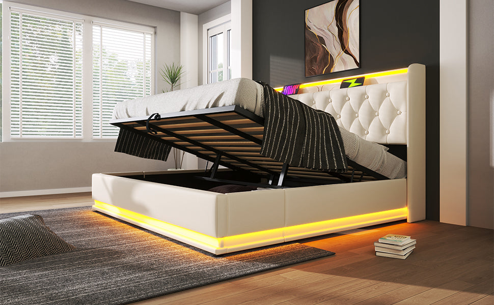 Logidon gestoffeerd bed tweepersoonsbed 180x200 cm wit PU, 360 surround LED