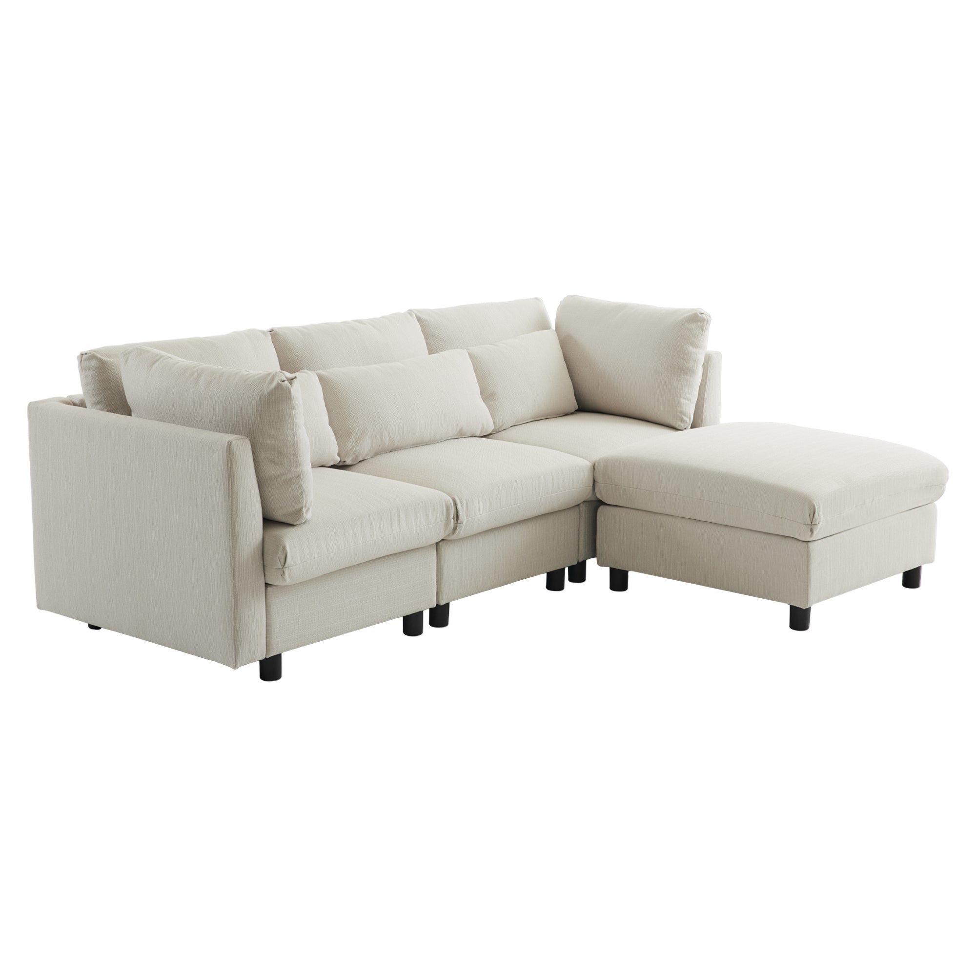 Logidon hoekbank beige stof moderne driezitsbank met voetenbank