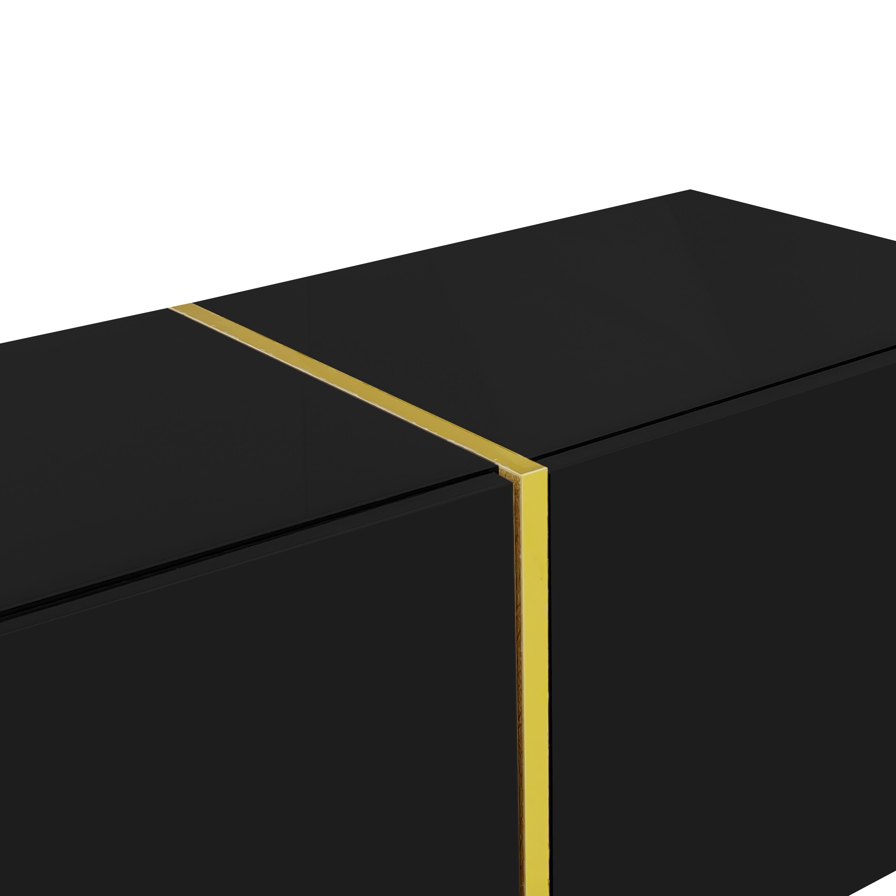 Logidon high-gloss TV cabinet 170 cm black-gold, 4 doors, modern