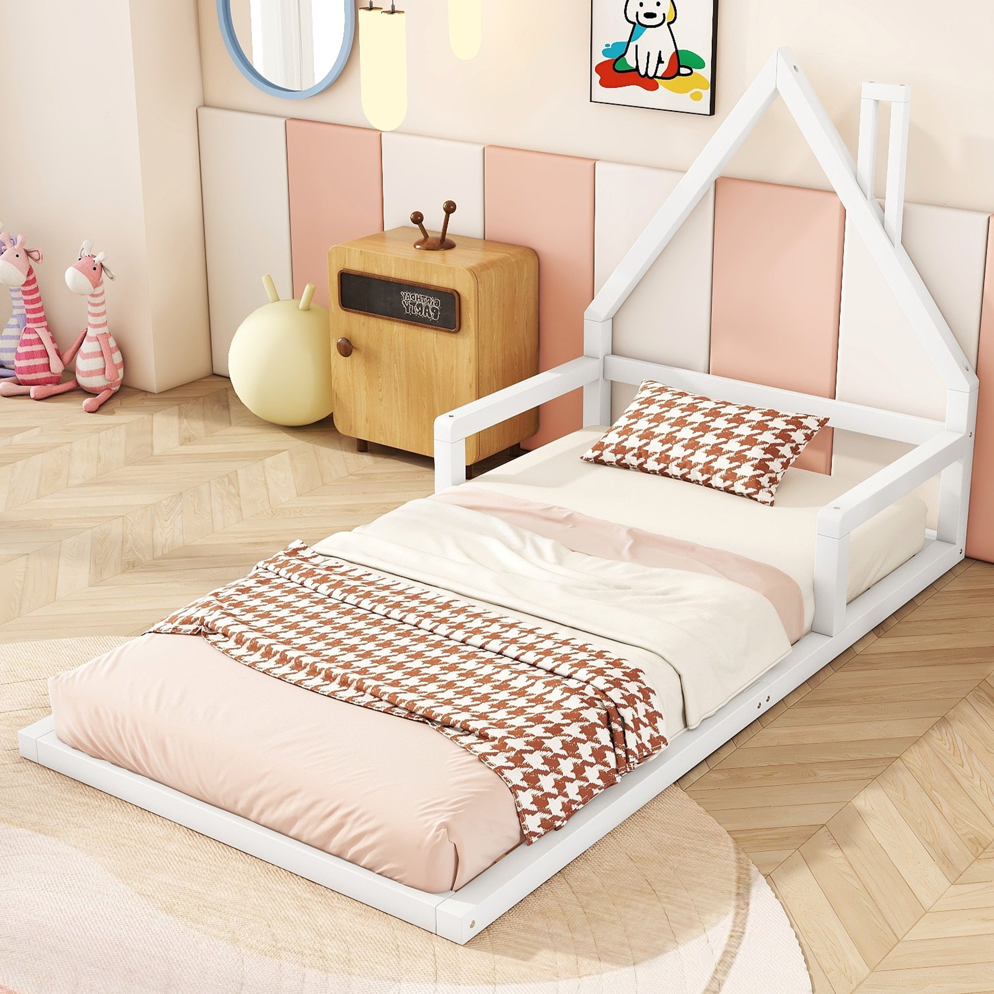 Logidon kinderbed 90x200 cm huisvorm plat bed massief grenen wit