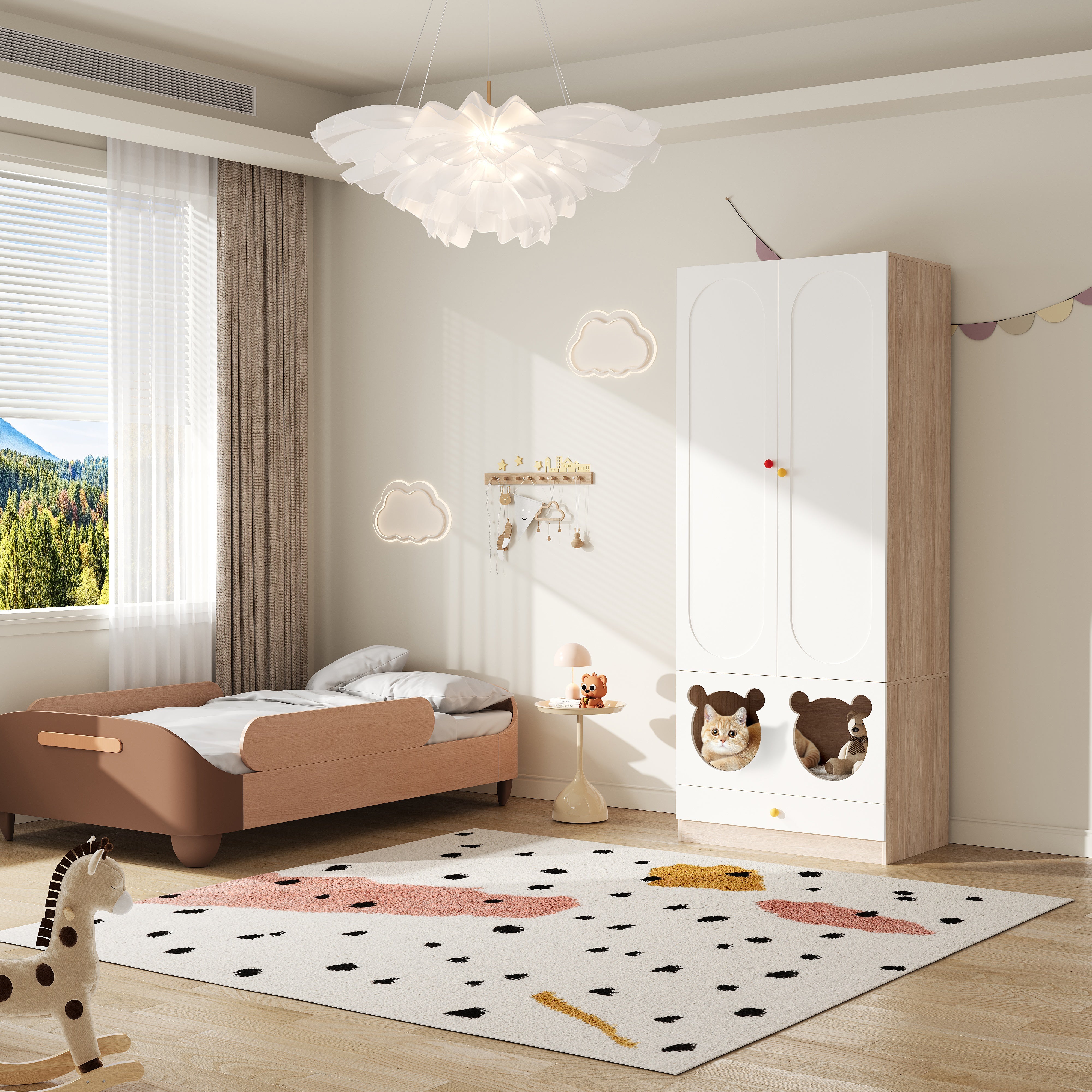 Logidon kinderkledingkast wit naturel hout met kattenmand 80x50x200cm