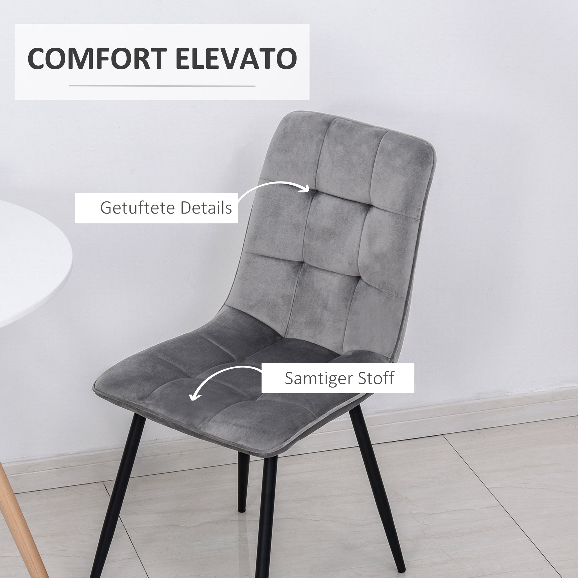 Logidon Set van 2 eetkamerstoelen Gestoffeerde stoelen Grijs Zwart Metaal