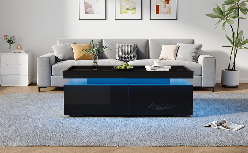 Logidon hoogglans salontafel 95x45x35 cm met LED verlichting zwart