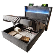 Logidon hydraulisch bed 90x200 grijs linnenlook met opbergruimte LED