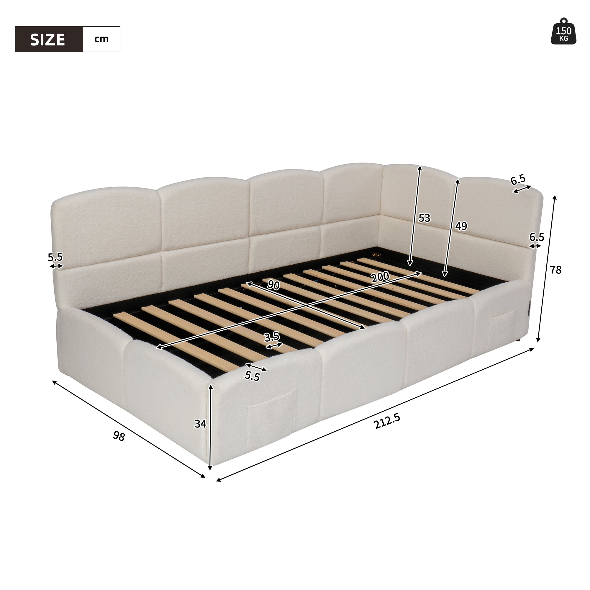 Logidon gestoffeerd bed 90x200 opbergbed slaapbank beige bouclé USB