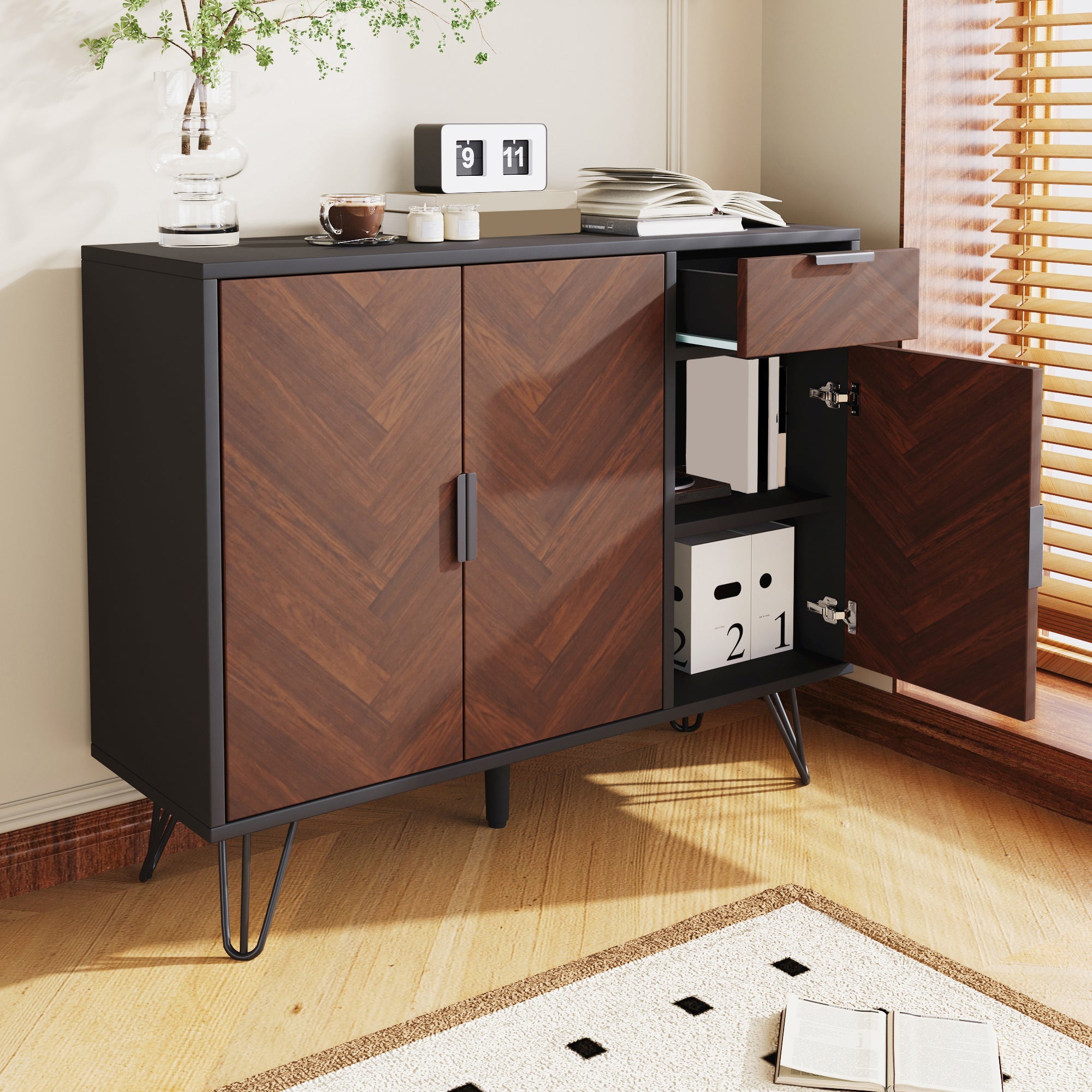 Logidon opbergkast dressoir zwart houtlook 90x30x71,5 cm