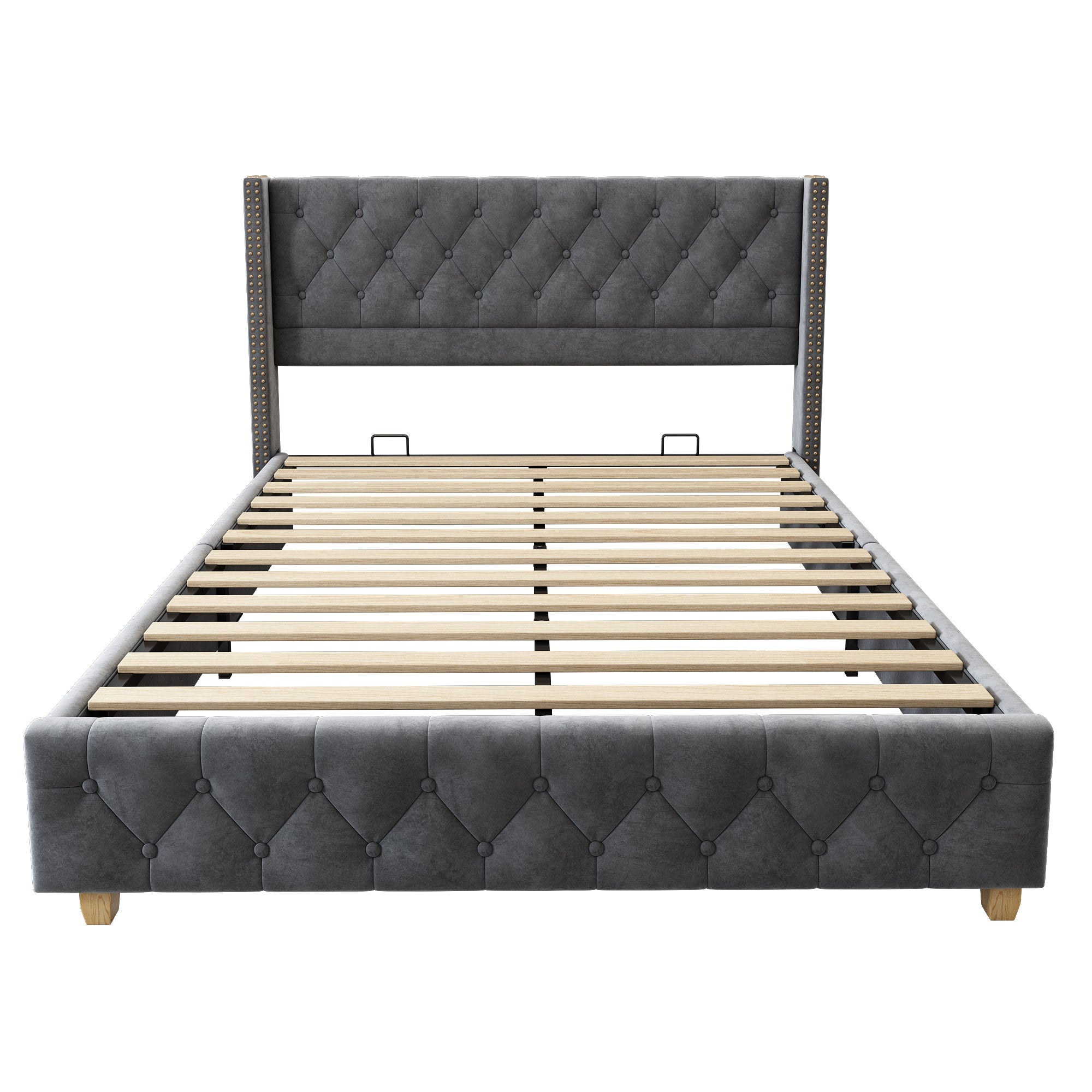 Logidon gestoffeerd bed 140x190 cm veloursgrijs, lattenbodem, hoofdeinde
