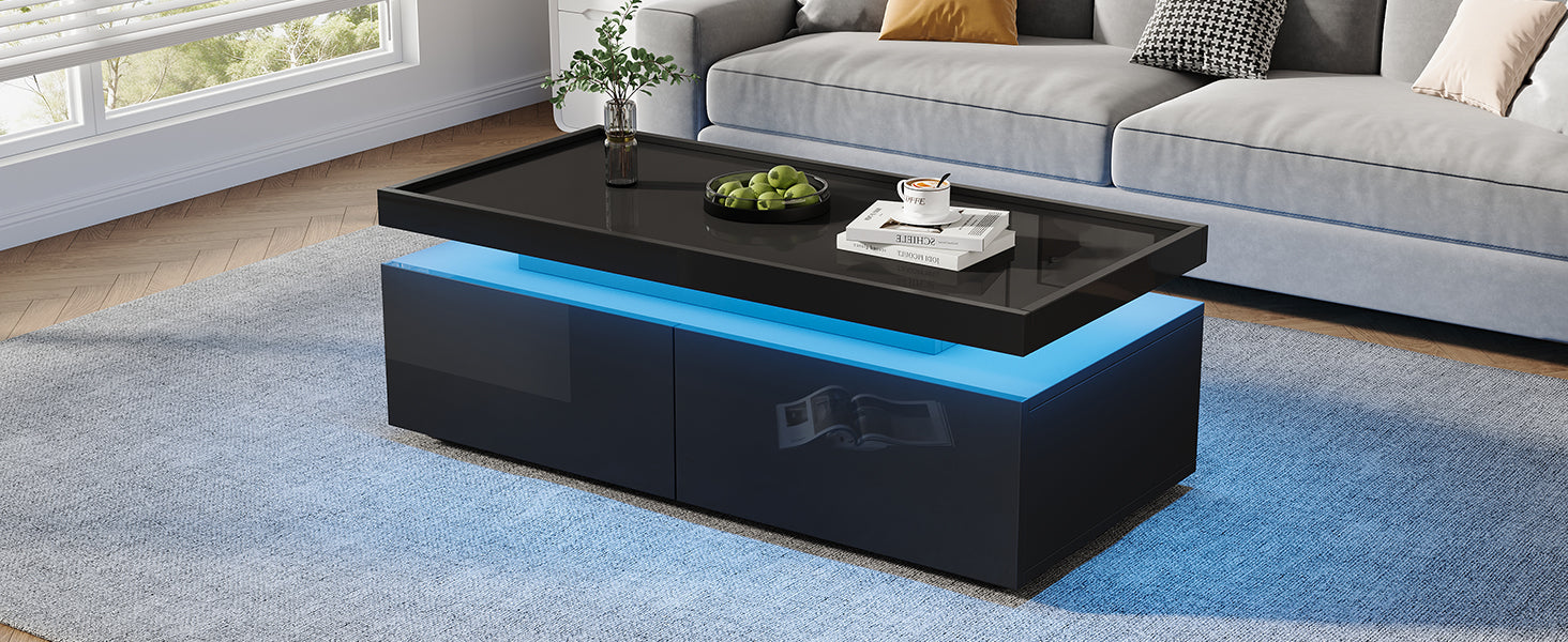 Logidon hoogglans salontafel 95x45x35 cm met LED verlichting zwart