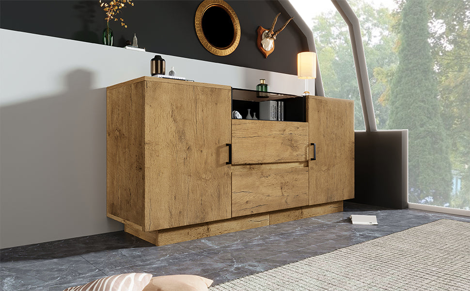 Logidon oak look chest of drawers sideboard 2 drawers 2 cupboards H70