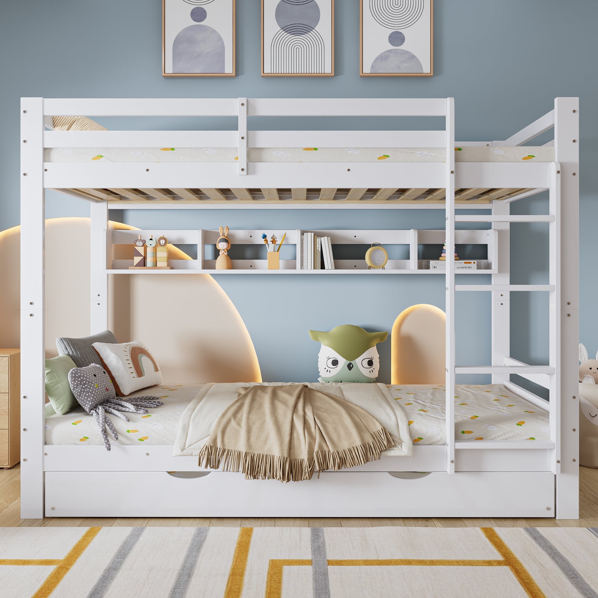 Logidon Kinderstapelbed 90x200cm Uitschuifbed op wielen Wit