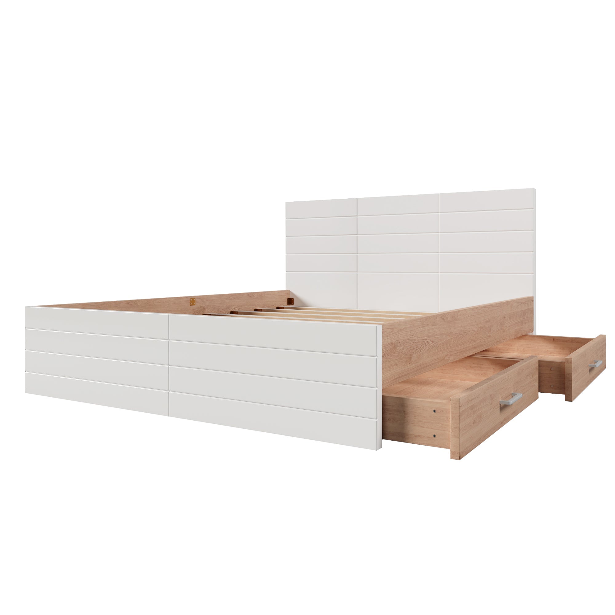 Logidon tweepersoonsbed 160x200 cm wit eiken met lattenbodem en 2 lades