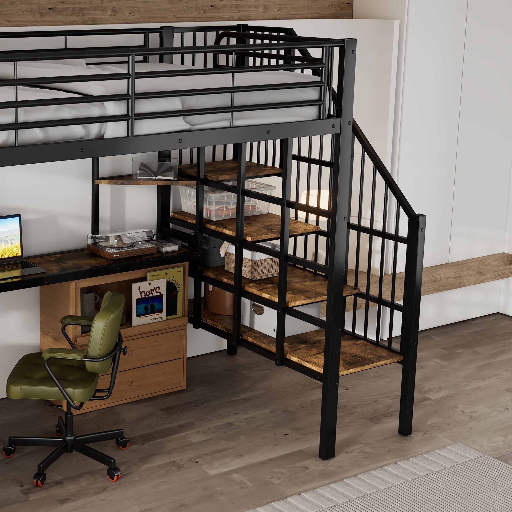 Logidon hoogslaper 120x200 zwart met ladder en oplaadpoort