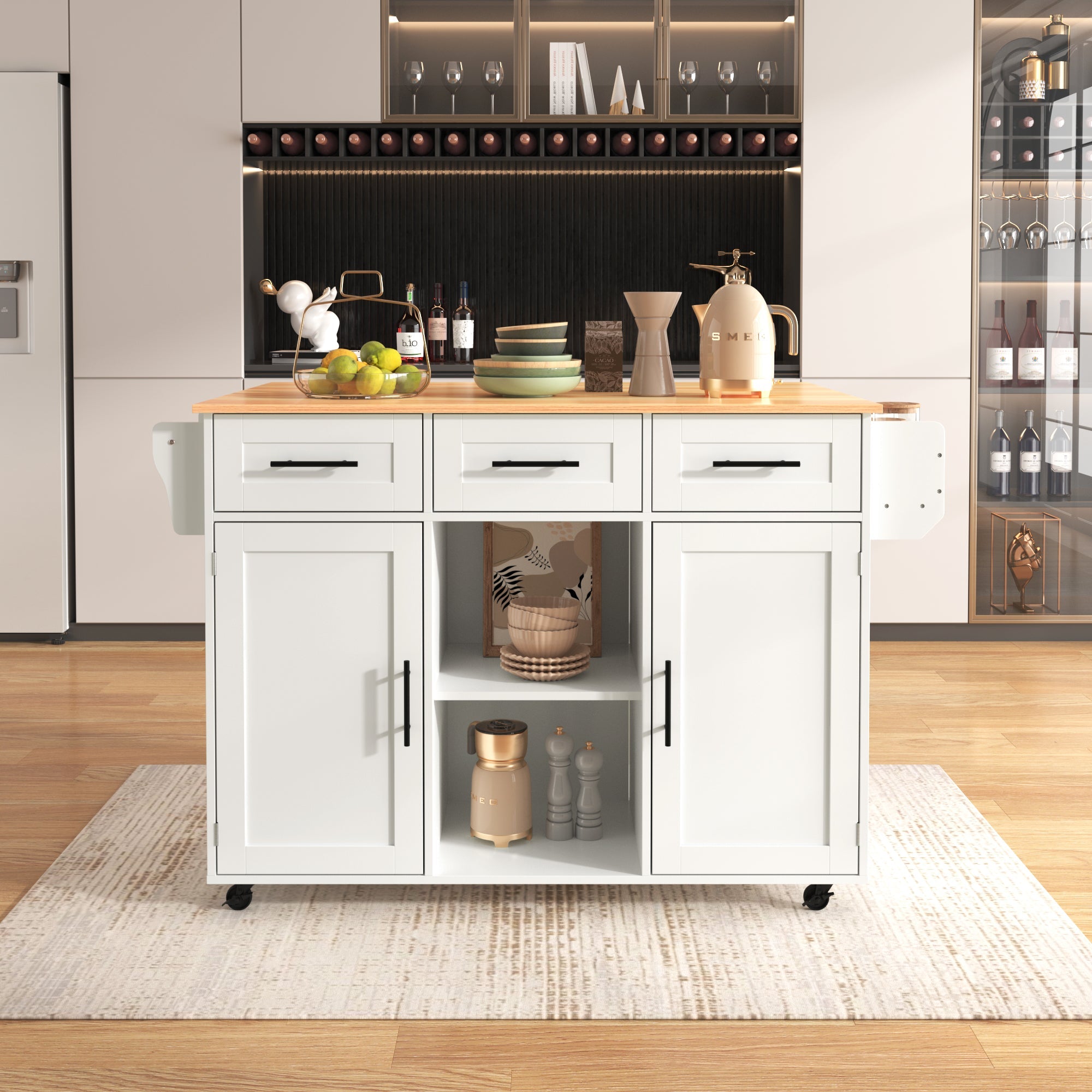 Logidon Kitchen Island White Folding Worktop Storage Door