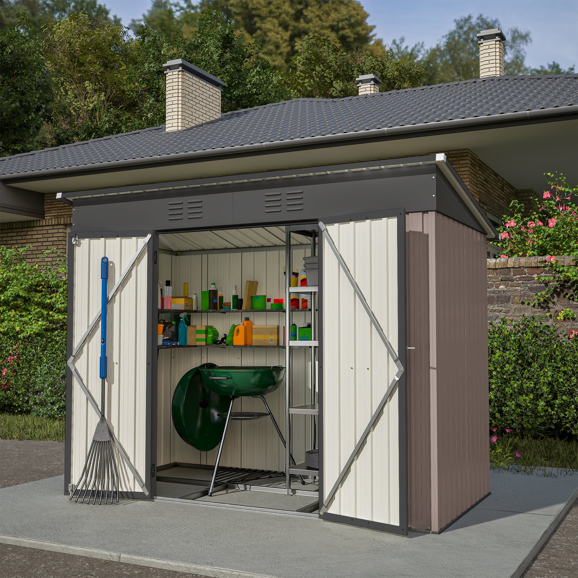 Logidon metalen tuinhuis 229x111x182 cm inclusief fundering bruin