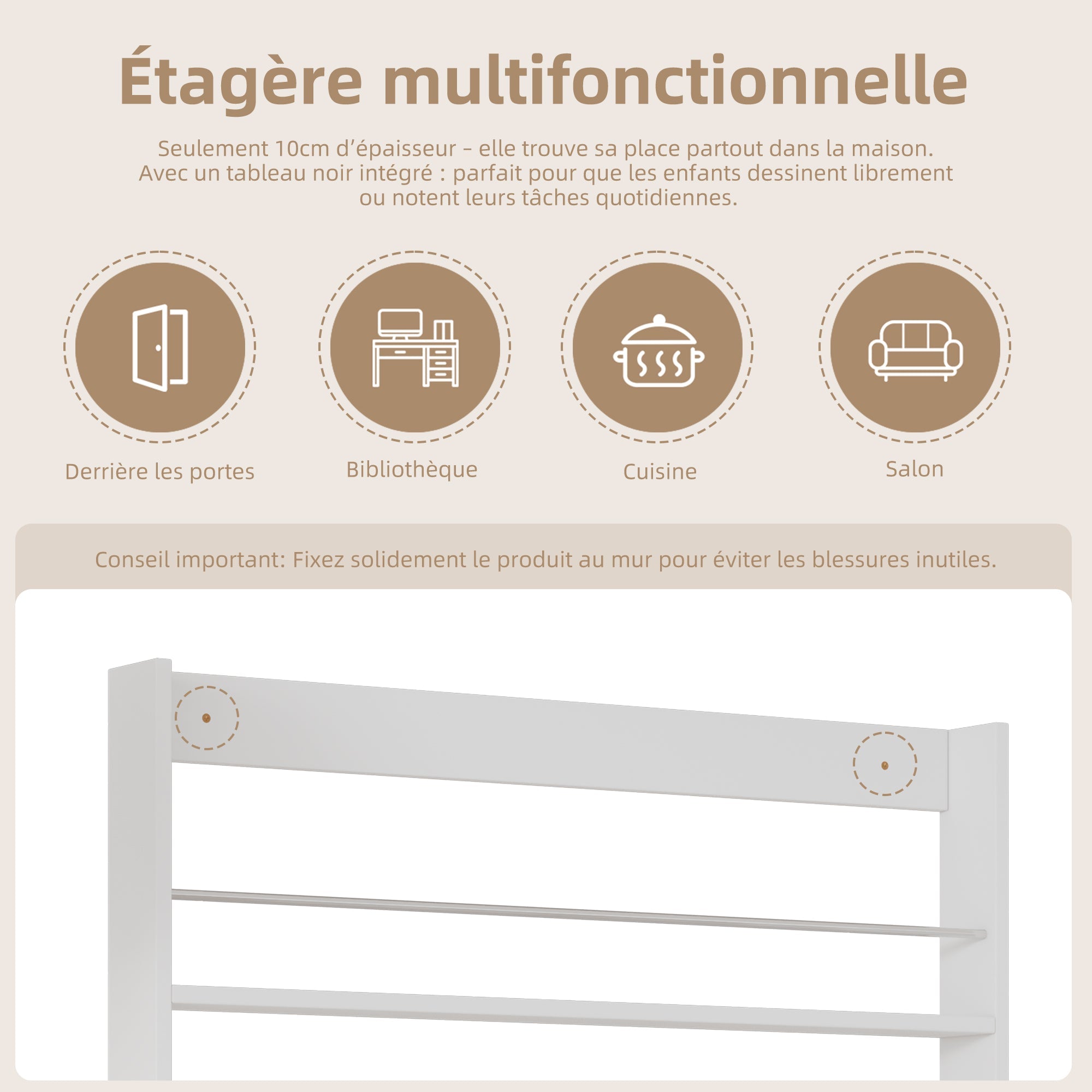 Logidon prentenboekenplank wit anti-tip zwart bord 100 x 10 x 180 cm