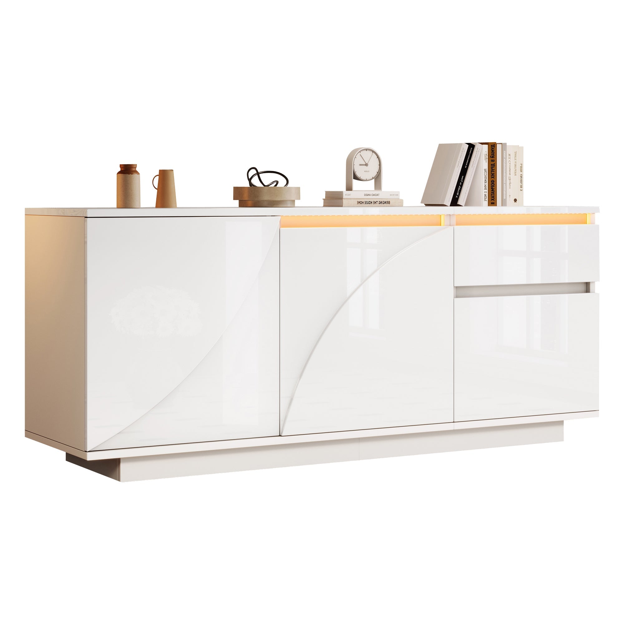 Logidon 140 x 40 x 60 cm hoogglans dressoir wit met LED